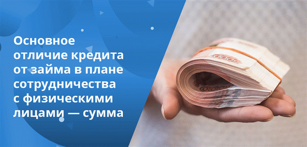 Основным отличием кредита от займа является сумма.