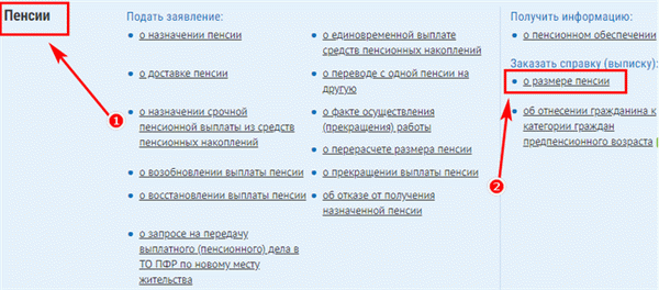 Информация о размере пенсии