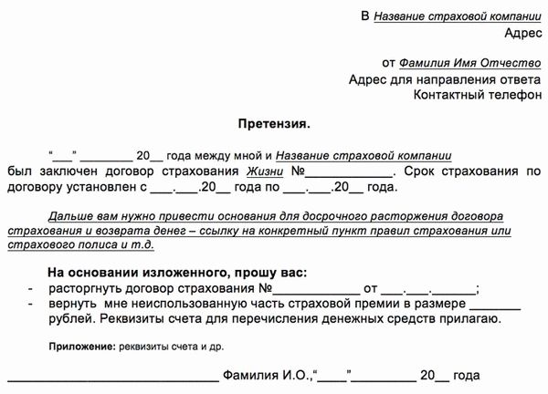 Форма заявления на возврат премии при досрочном погашении кредита