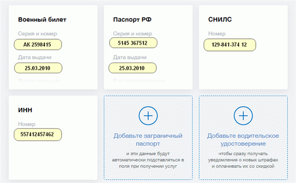 Ввести паспорт, идентификационный номер и налоговый номер