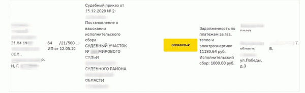 Информация об открытых исполнительных производствах в базе данных ФСБ.